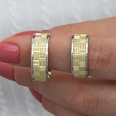 Kare Çizgili Çift 925 Gümüş Alyans Yüzük thumbnail 1