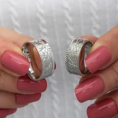 Kalp Motifli Çift 925 Gümüş Alyans Yüzük thumbnail 3