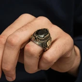 Siyah Taşlı Harfli 925 Ayar Erkek Gümüş Yüzük - 6