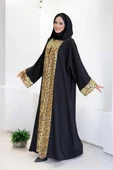 Arapça Harf Baskılı Abaya 70014 Siyah thumbnail 3