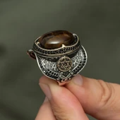 Kaplan Gözü Taşlı Süleyman Mührü 925 Gümüş Erkek Yüzük thumbnail 6
