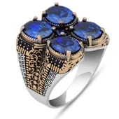 Lacivert 4 Taşlı 925 Erkek Gümüş Yüzük thumbnail 2