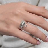 Yaprak Desenli 925 Gümüş Kadın Yüzük - 1