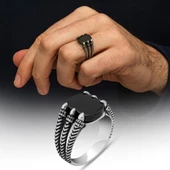 Siyah Oniks Taşlı Pençeli 925 Erkek Gümüş Yüzük thumbnail 1