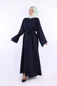 Çıt Çıt Düğmeli Bel Kuşaklı Abaya 70017 Lacivert thumbnail 2