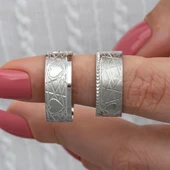 Kalp Motifli Çift 925 Gümüş Alyans Yüzük thumbnail 1