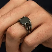 Siyah Oniks Taşlı Pençeli 925 Erkek Gümüş Yüzük thumbnail 4