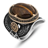 Kaplan Gözü Taşlı Süleyman Mührü 925 Gümüş Erkek Yüzük thumbnail 2