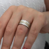 Dik Çizgili Taşlı Çift 925 Gümüş Alyans Yüzük thumbnail 5