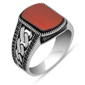 Akik Taşlı Kare Gurmet Model 925 Erkek Gümüş Yüzük thumbnail 2