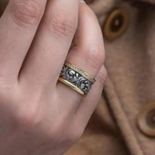 Oyma Desenli Taşlı Çift Gümüş Alyans Yüzük thumbnail 6