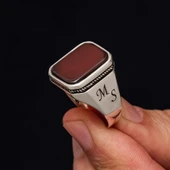 Akik Taşlı Harfli 925 Gümüş Yüzük - 4