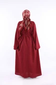 Çıt Çıt Düğmeli Bel Kuşaklı Abaya 70017 Bordo thumbnail 2