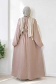 Çıt Çıt Düğmeli Bel Kuşaklı Abaya 70017 Taş - 2