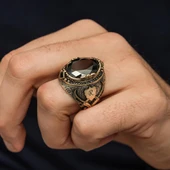 Siyah Taşlı Harfli 925 Ayar Erkek Gümüş Yüzük - 3