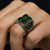 Yeşil 4 Taşlı 925 Gümüş Erkek Yüzük thumbnail 4
