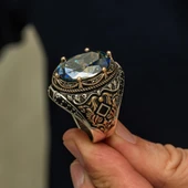 Oval Mistik Topaz Taşlı 925 Gümüş Erkek Yüzük - 6