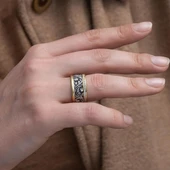 Oyma Desenli Taşlı Çift Gümüş Alyans Yüzük thumbnail 5