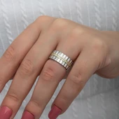 Dik Çizgili Taşlı Çift 925 Gümüş Alyans Yüzük thumbnail 4