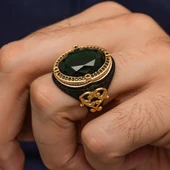 Oval Yeşil Taşlı 925 Ayar Gümüş Yüzük - 1