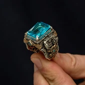 İslam Usta Koleksiyonu Mavi Taşlı 925 Gümüş Yüzük thumbnail 5