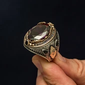 Mor Taşlı Harfli 925 Erkek Gümüş Yüzük thumbnail 5