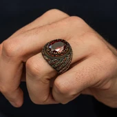 Oval Kırmızı Taşlı 925 Gümüş Erkek Yüzük thumbnail 4