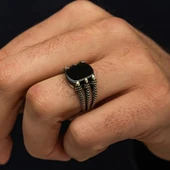 Siyah Oniks Taşlı Pençeli 925 Erkek Gümüş Yüzük thumbnail 6