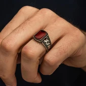 Akik Taşlı Kare Gurmet Model 925 Erkek Gümüş Yüzük thumbnail 5