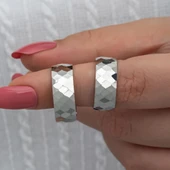 Kristal Model Çift 925 Gümüş Alyans Yüzük thumbnail 1