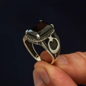 Ayyıldız Desenli Siyah Taşlı 925 Gümüş Erkek Yüzük thumbnail 4