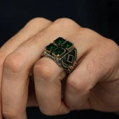 Yeşil 4 Taşlı 925 Gümüş Erkek Yüzük thumbnail 5