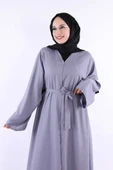 Çıt Çıt Düğmeli Bel Kuşaklı Abaya 70017 Gri thumbnail 4