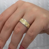 Kare Çizgili Çift 925 Gümüş Alyans Yüzük thumbnail 4