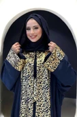 Arapça Harf Baskılı Abaya 70014 Lacivert thumbnail 4