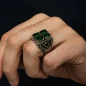 Yeşil 4 Taşlı 925 Gümüş Erkek Yüzük thumbnail 7