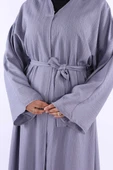 Çıt Çıt Düğmeli Bel Kuşaklı Abaya 70017 Gri thumbnail 5
