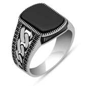 Akik Taşlı Kare Gurmet Model 925 Erkek Gümüş Yüzük thumbnail 2