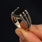 Siyah Oniks Taşlı Pençeli 925 Erkek Gümüş Yüzük thumbnail 3