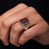 Akik Taşlı Harfli 925 Gümüş Yüzük - 7