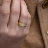 Kare Tasarım Çizgili Çift Gümüş Alyans Yüzük thumbnail 7