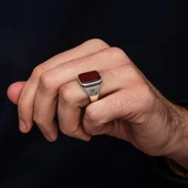 Akik Taşlı Harfli 925 Gümüş Yüzük - 5