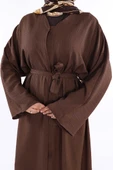 Çıt Çıt Düğmeli Bel Kuşaklı Abaya 70017 Kahverengi thumbnail 5