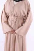 Çıt Çıt Düğmeli Bel Kuşaklı Abaya 70017 Taş thumbnail 5