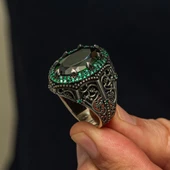 Oval Yeşil Taşlı 925 Gümüş Erkek Yüzük thumbnail 3