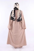 Çıt Çıt Düğmeli Bel Kuşaklı Abaya 70017 Taş thumbnail 2
