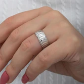 Ay Modeli Noktalı Çift 925 Gümüş Alyans Yüzük thumbnail 3