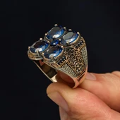 Lacivert 4 Taşlı 925 Erkek Gümüş Yüzük thumbnail 4