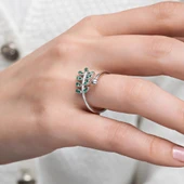 Yaprak Desenli 925 Gümüş Kadın Yüzük - 6