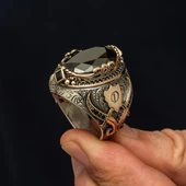 Siyah Taşlı Harfli 925 Ayar Erkek Gümüş Yüzük - 5